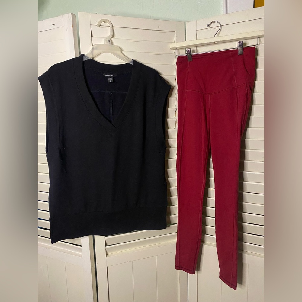 Two piece outfit including Victorias Secret leggings and Athleta vest